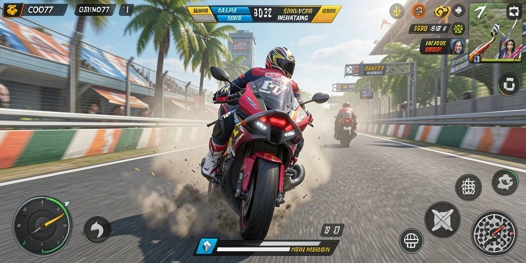 Gameplay seru dengan balapan motor yang mendebarkan.
