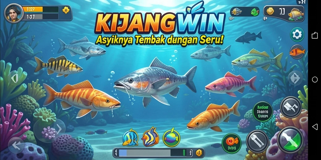 Tampilan gameplay KIJANGWIN dengan aksi menembak ikan yang seru.