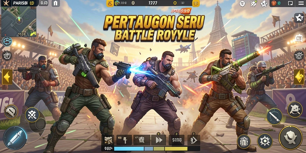 Tampilan dinamis pertempuran dalam game Battle Royale PARIS88.