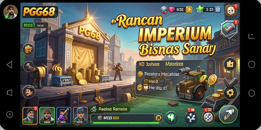 Screenshot gameplay PGG68 menunjukkan aktivitas bisnis yang dinamis.