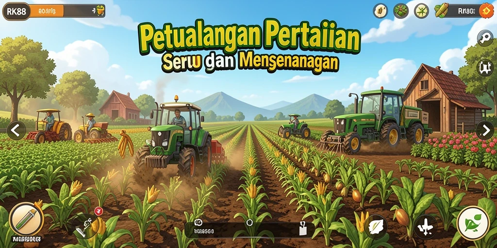 Tampilan gameplay RK88 yang memukau dengan nuansa pertanian.