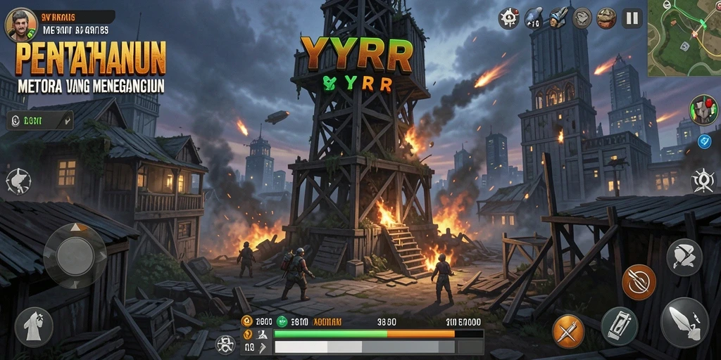 Tampilan gameplay menara pertahanan yang intens dan strategis.